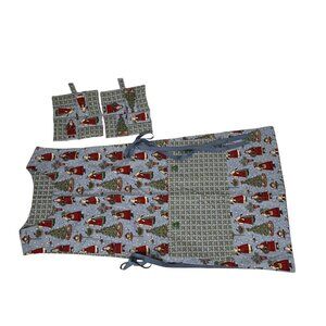 Holiday Christmas Santa Print Apron & Matching Hot Pads